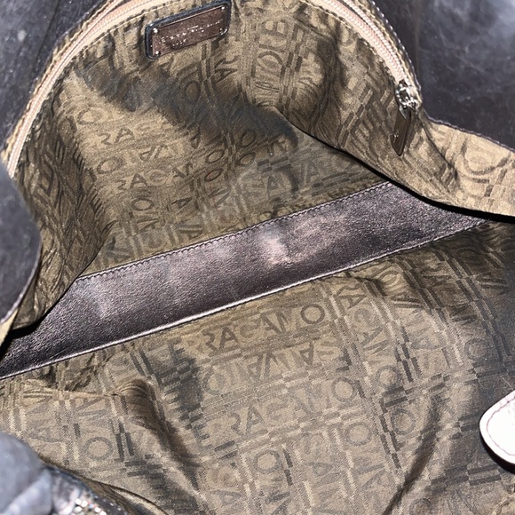 Salvatore Ferragamo Perforated Logo Metallic Bronze Ganchini Leather Tote Bag - Picture 15 of 17